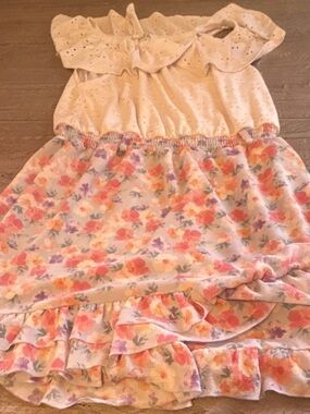 Girls Cream Floral Ruffle Dress